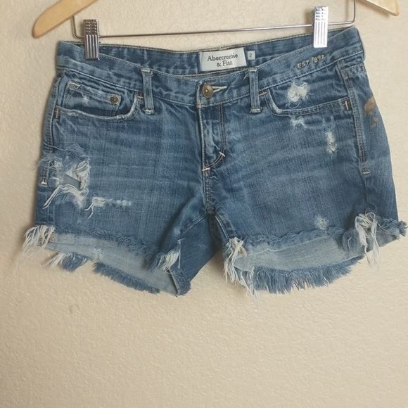 Abercrombie & Fitch Pants - Abercrombie and Fitch Blue Low Rise Distressed Jean Short Cut Offs Size 2